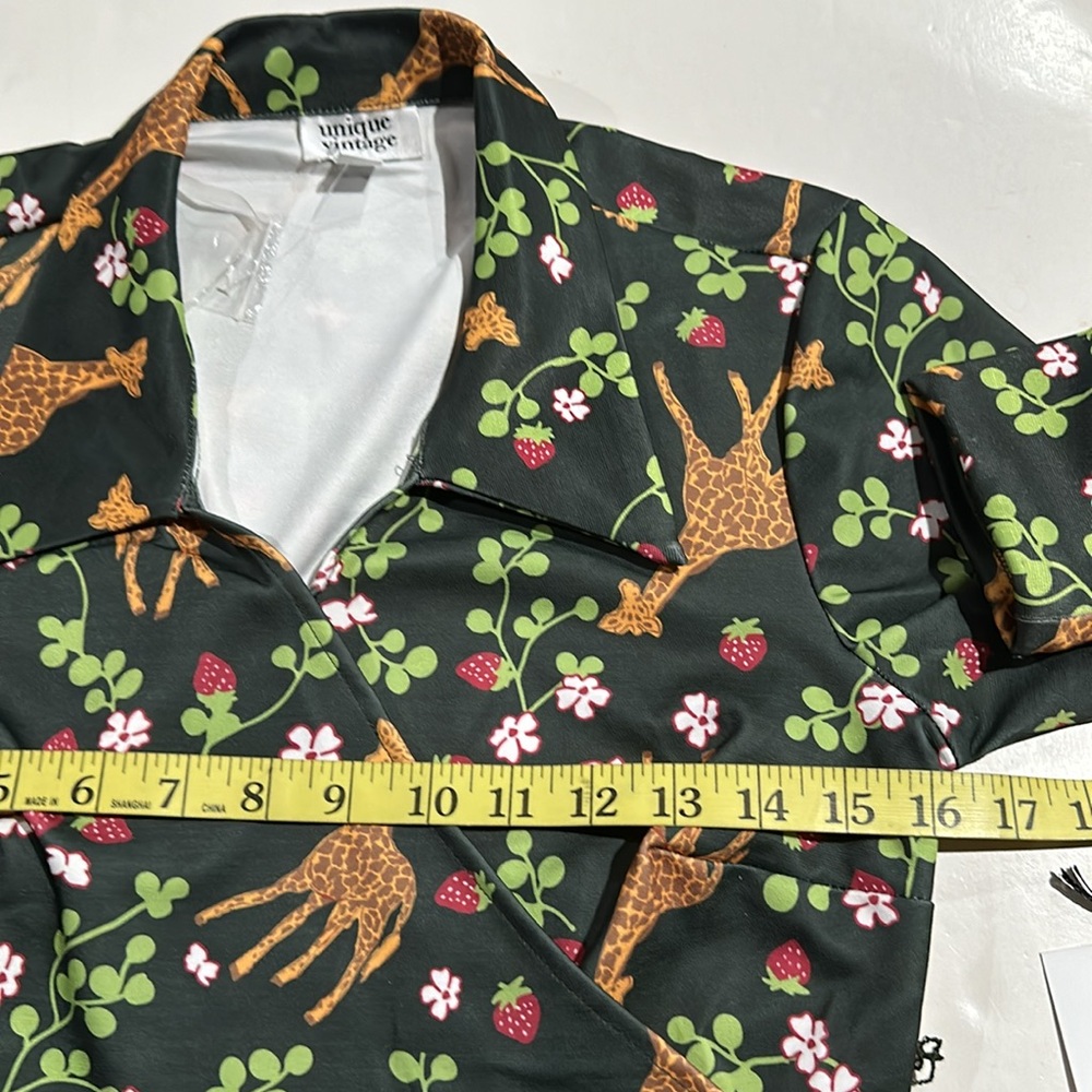 Green Giraffe & Strawberry Print Wrap Dress - Picture 8 of 15